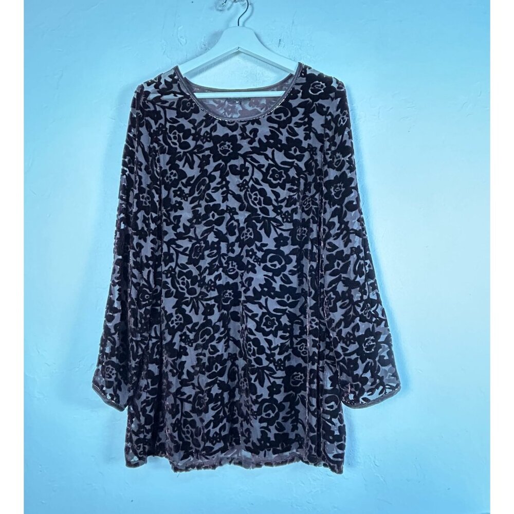 Monsoon Twilight Womens Floral Burnout Velvet Tunic Top Medium Silk Blend Casual